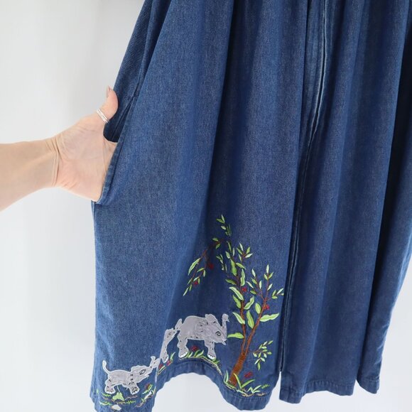 Bechamel Petites Denim Patio Dress Womens PL Blue Vintage Boho Cottage Granny - Picture 7 of 11